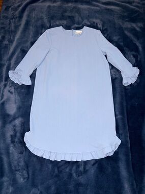 Ganni Light Blue Ruffle-Hem Long Sleeve Shift Dress